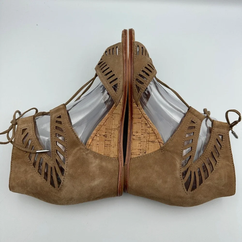 Dolce Vita Wedge Sandals 10 Tan Suede Lace Up Gladiator Cork Boho Summer Chic